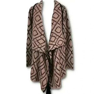 Bar III sweater size M pink black diamond cascading open front duster cardigan